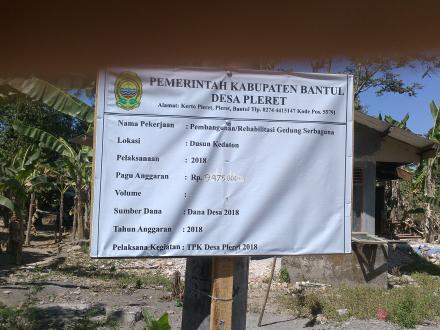 Rehab Gedung Serbaguna Dusun Kedaton TA 2018